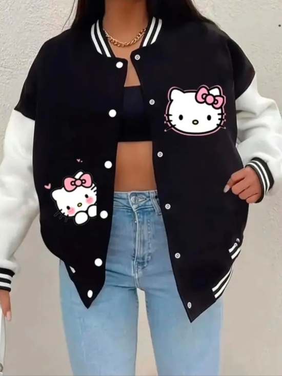 Hello Kitty Jackets & Blazers - Black & White Varsity With HELLO KITTY Womens Size Xl But Fits Like Large New
